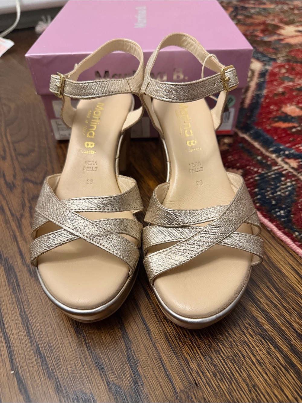 Martina B. by Cervone Metallic Platine Criss Cross Platform Sandals / EU 36